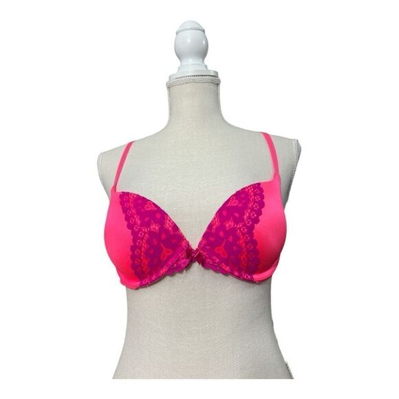 Victoria's Secret Convertible Size 34B Very Sexy Push-Up Bra Pink Fuchsia Lace - Picture 1 of 12